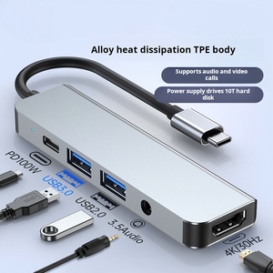 5 trong 1 cổng pd100w thích ứng Loại C với <span class=keywords><strong>USB</strong></span> HD Audiophile 3.5 32bit/384kHz âm thanh Splitter cho máy tính chơi game <span class=keywords><strong>USB</strong></span> Hub cho trò chơi iPad - Product Image 2