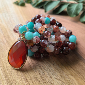 สร้อยคอมุกมาลา <span class=keywords><strong>108</strong></span> เม็ด ทำด้วยมือ, โกเมนธรรมชาติ, ควอตซ์ไฟแดง, อะเมโซไนต์, จาปามาลา, คริสตัลบำบัดเพื่อการสวดมนต์, ของขวัญเครื่องประดับโยคะ - Product Image 4