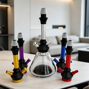 Cachimbas Portátiles de Aluminio de Colores Mixtos al por Mayor de China con 2 Mangueras, Estilo Árabe con Acabado Esmerilado - Product Image 4