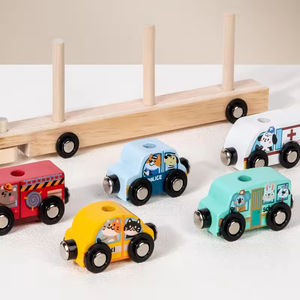 Jeu de <span class=keywords><strong>train</strong></span> en bois Montessori pour enfants, jeu amusant de lacer et de filer des perles, jouets pour bébés, blocs de construction de voitures, jouets éducatifs précoces - Product Image 6