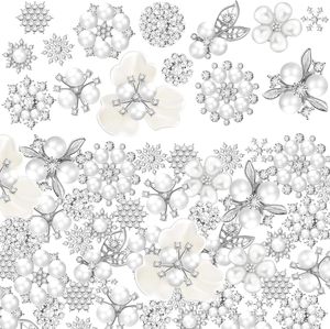 Wavwavw Lot de boutons en strass, faux perles, fleurs à dos plat, embellissements et appliques pour artisanat, fabrication de bijoux, bricolage, mariage - Product Image 1