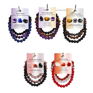 Set <span class=keywords><strong>di</strong></span> Bracciali con Cristalli Curativi per Alleviare l'Ansia, Ametista, Ossidiana, <span class=keywords><strong>Occhio</strong></span> <span class=keywords><strong>di</strong></span> <span class=keywords><strong>Tigre</strong></span>, Gioielli <span class=keywords><strong>di</strong></span> Tripla Protezione per Donne e Uomini - Product Image 6