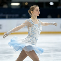 Robe de patinage artistique à manches longues, dégradé blanc et bleu clair, avec strass et maille, pour compétition et spectacle, pour adultes et enfants