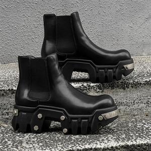 Bottes de sport montantes imperméables de luxe pour hommes, en cuir véritable, à semelle épaisse, style moto, chaussures en cuir véritable pour hommes - Product Image 1