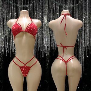 Sparkly <b>Rhinestone</b> <b>Bikini</b> Set Exotic Dancewear Stripper Outfits Performance Wear for Stage Shows - Product Image 1