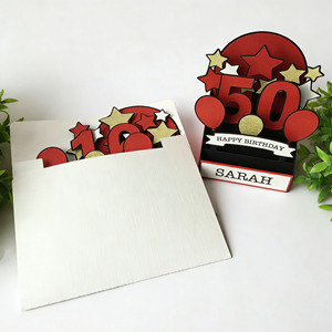 <b>Sweet</b> 16 Birthday Pop-Up Card <b>Box</b> With Stars And Balloons Red Gold Design Party Decoration - Product Image 5