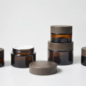 1oz 15g Body Butter Jar Printing Hot Stamping Amber Cosmetic Glass Jar Container con tapa de madera oscura