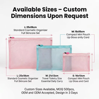 Pochette transparente à fermeture éclair en maille, sac de rangement en nylon imperméable pour cosmétiques, articles de toilette, papeterie, organisateur de voyage