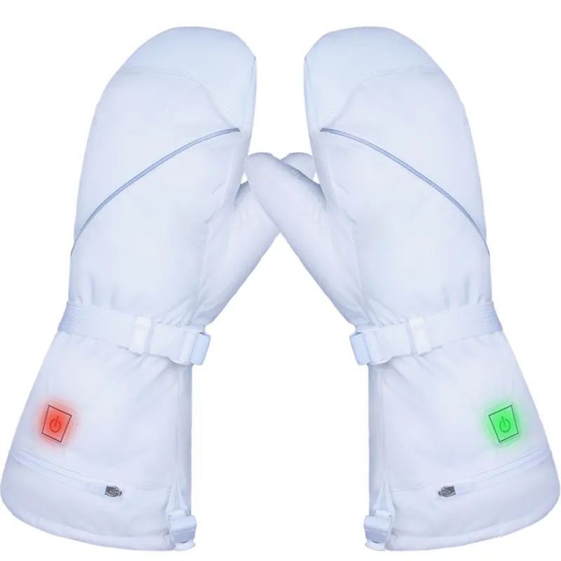 Mode blanc isolé deux doigts gants coupe-vent batterie chauffé doux coton coquille lavable pour l'hiver Ski pêche Sports