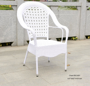 Bàn tròn mây trắng 80cm và ghế mây lưng cao Bộ cà phê kim loại Bộ đồ nội thất sân vườn ngoài trời - Product Image 3