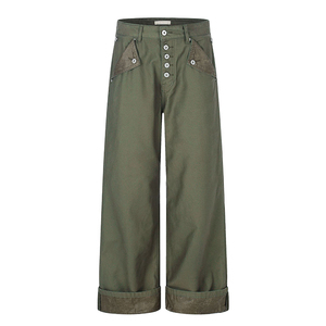 <span class=keywords><strong>Pantalon</strong></span> en jean rétro à cinq boutons, coupe droite, avec poches croisées <span class=keywords><strong>sur</strong></span> les côtés, style parisien, ample et décontracté à jambes larges - Product Image 1