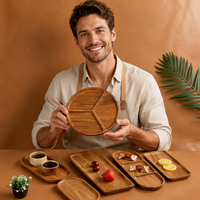 Plateau à collation et à thé moderne minimaliste en bois d'acacia, 3 compartiments, vaisselle de table, plateau à gâteau, plateau ovale