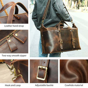 Bolsa de lona de cuero de Caballo Loco genuino para hombre, bolsa de noche plegable para viajes al aire libre Weekender - Product Image 6