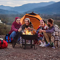 Brasero d'extérieur en métal pour bois avec grille de barbecue, écran anti-étincelles et pioche pour patio, jardin et camping