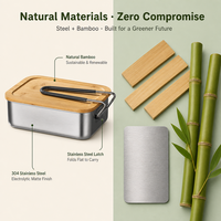 Boîte à lunch bento moderne en acier inoxydable 304, mignonne, avec couvercle en bambou écologique, anti-fuite, portable, pour étudiants et bureau