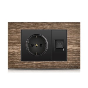 Panel de madera de alta calidad con acabado de veta de madera, estándar europeo 118, interruptor de pared y enchufe alemán. - Product Image 4