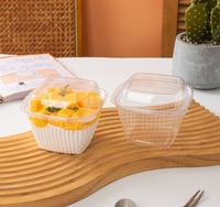 Boîtes à dessert carrées en plastique transparent de 250 ml, contenants jetables pour mousse, tiramisu, yaourt, crème glacée