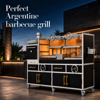 Barbecue argentin professionnel en acier inoxydable noir avec hauteur réglable