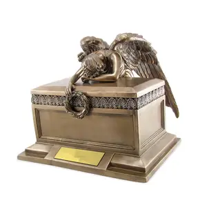 Figura de envelhecimento do anjo do tecido bronze resina cremação urns