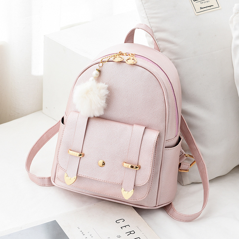 Pompom Backpack - Stylish PU Leather Mini Bag for Women display picture 2