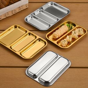 Rectangle 2/3 Compartments <b>Dinner</b> Plate Stainless Steel Barbecue Divided Plate Western Food <b>Tray</b> French Fries Plate - Product Image 1