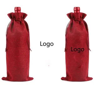 कस्टम लोगो एकल बोतल शराब पैकेजिंग बर्लेप उपयुक्त सनी जूट शराब बैग