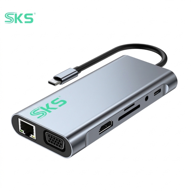 11 1 USB C Hub Multiport Adapter Docking Station Aluminum Alloy 4K for 2.0 VGA 100W PD Ethernet USB 3.0 SD/TF AUX Laptop Stock