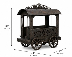 Chariot à fleurs décoratif en métal antique pour jardin, chariot à plantes vintage à roulettes, présentoir floral extérieur, décoration de patio - Product Image 3