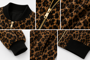 Leopard Print <b>Jacket</b> <b>Women</b> Custom OEM Cropped Bomber Coat <b>Zip</b> <b>Up</b> Animal Print Streetwear Outerwear Supplier - Product Image 3