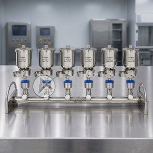 Ensemble de collecteurs de laboratoire en acier inoxydable ELTBion à 6 ports avec valves bleues pour un contrôle précis des fluides - Product Image 1