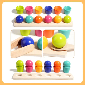 Gioco Montessori in Legno con Palline Colorate e Tazze Impilabili - Set Educativo per Bambini per Abbinamento di Perline e Sviluppo delle Abilità Motorie - Product Image 2