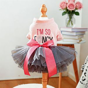 Pet Tulle Skirt For Dogs <b>Cats</b> Small Puppies Pink Gray Layered Dress With Bow Four Seasons Polyester <b>Clothes</b> - Product Image 1