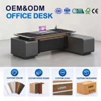 Bureau de direction moderne de luxe en forme de L, grand bureau pour PDG, directeur général, poste de travail avec armoire de rangement