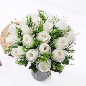 Ramo de Novia de 18 Cabezas, Flores Artificiales Románticas Blancas y Rojas para Decoración de Bodas y Eventos - Product Image 3