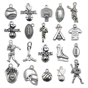 Antique Silver Alloy Sports Charms Pendant DIY Jewelry Accessories 20 Styles Mixed Set - Product Image 5