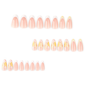 24 <span class=keywords><strong>faux</strong></span> ongles nude en amande en ABS, peints à la main, motif marguerite et nœud, style français blanc, pour les doigts - Product Image 2