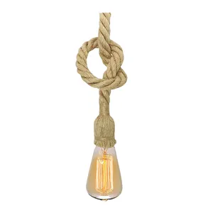 Klasik tarzı CE onaylı Vintage kenevir halat avize ışık kordonu sarkıt aydınlatma armatürü tek kafa tavan asılı lamba