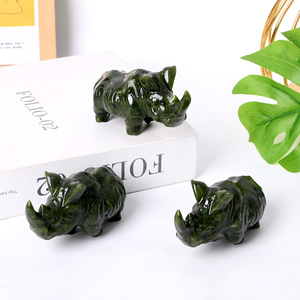 Sculpture de rhinocéros en jade naturel sculpté à la main, animaux en pierres précieuses, cristal, pour la décoration - Product Image 3