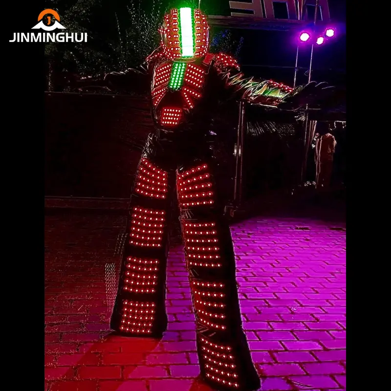 हॉट सेल रोबोट स्टिल्ट सूट कॉसप्ले एलईडी डांस कॉस्टयूम कपड़े कपड़े डांसिंग प्रॉप्स लेजर दस्ताने के साथ क्लब के लिए पहनें