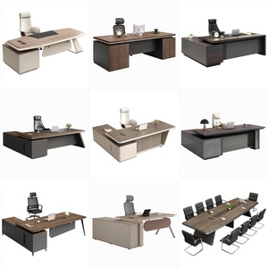 Bureau de luxe en bois massif et mélamine Mobilier de bureau Support de table réglable électrique Bureau du PDG Table de bureau en forme de L - Product Image 4