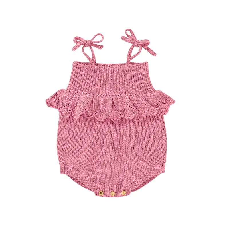 Mimixiong baju terusan bayi perempuan, baju monyet Terusan jumpsuit warna polos berkerut musim panas untuk bayi perempuan