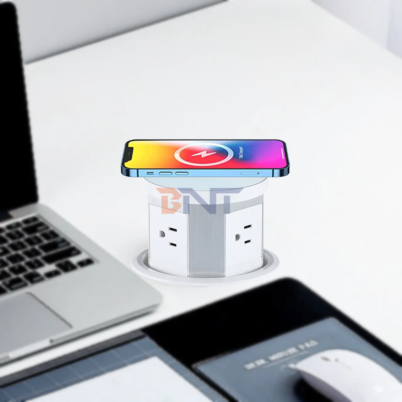 BNT Outlet USB ganda dapur Pop Up, soket tekan Pop Up pneumatik pengangkat konfigurasi kustom Desktop Pop-up