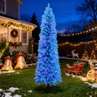 210cm Blauer Weihnachtsbaum mit LED-Lichtern - Vorbeleuchteter Schlanker Stabförmiger Weihnachtsbaum für Feiertagsdekoration