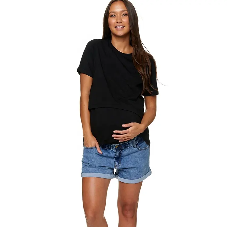 थोक मातृत्व कपड़े गर्भावस्था आकस्मिक ढीली टी शर्ट नर्सिंग पहुँच के साथ गर्भवती काले महिलाओं के टी शर्ट
