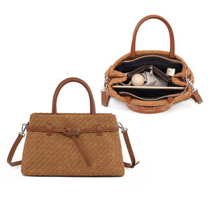 OEM 高级 PU 皮革麂皮女式手提包新款手工天鹅绒编织涤纶单肩斜挎时尚包 - Product Image 4