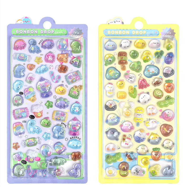 Kawaii Cartoon 3D Relief Gold Stamping Waterproof PVC Sticker Cute Animal For Eco-friendly Holiday Decoration