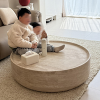 Table basse ronde en travertin minimaliste moderne, pierre naturelle, décoration de salon, meuble durable pour la maison