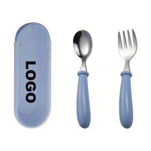 Juego de Cuchara y Tenedor para Bebés y Niños con Logotipo Personalizado, Juego de Cubiertos de Acero Inoxidable para Niños - Product Image 1