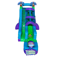 Toboggan aquatique gonflable à une voie de 18 pieds avec tunnel imprimé Vision Violet Bleu Vert, toboggan aquatique gonflable pour fêtes estivales