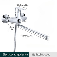 Robinet de douche mural à col long en laiton chromé contemporain, mitigeur à poignée unique, pomme de douche à effet pluie douce, accessoires de salle de bain modernes pour